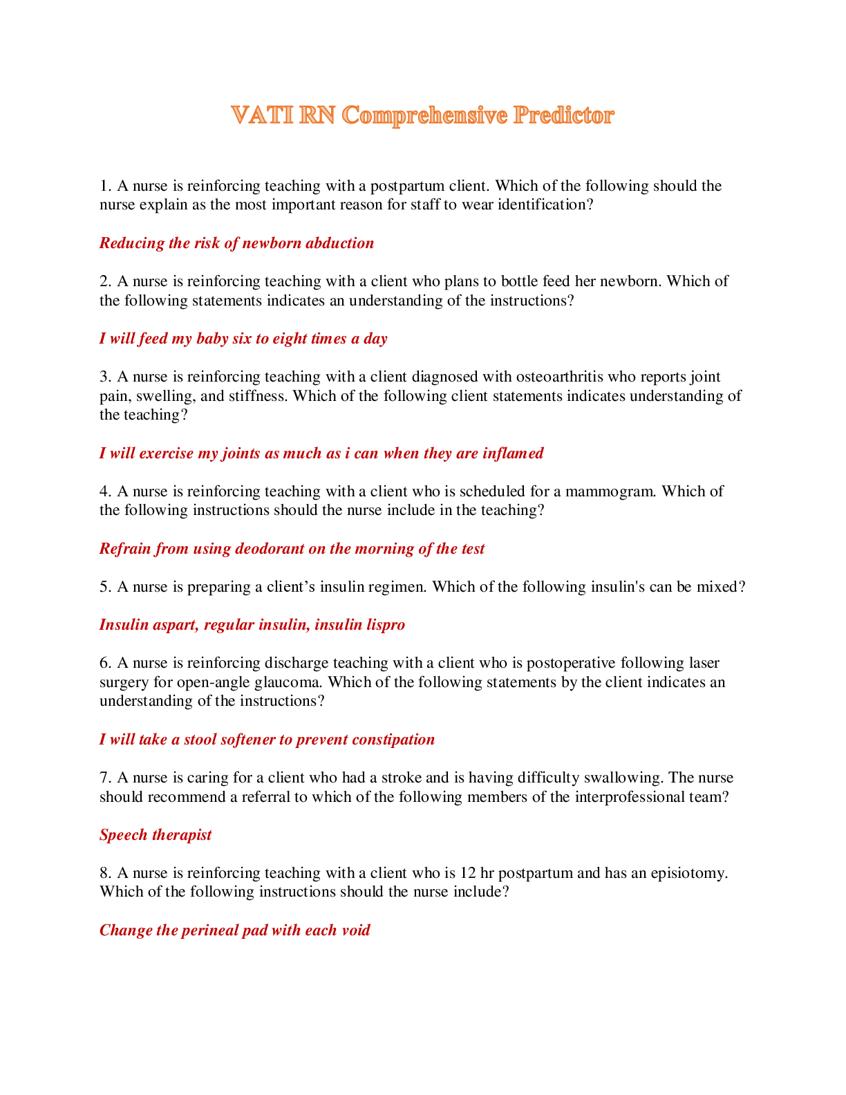 Preview image of VATI RN Comprehensive Predictor document